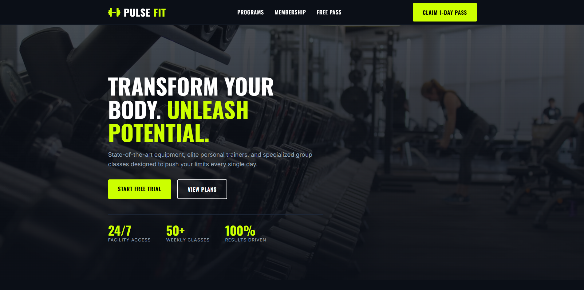 Pulse Fitness gym website design by Moexivo